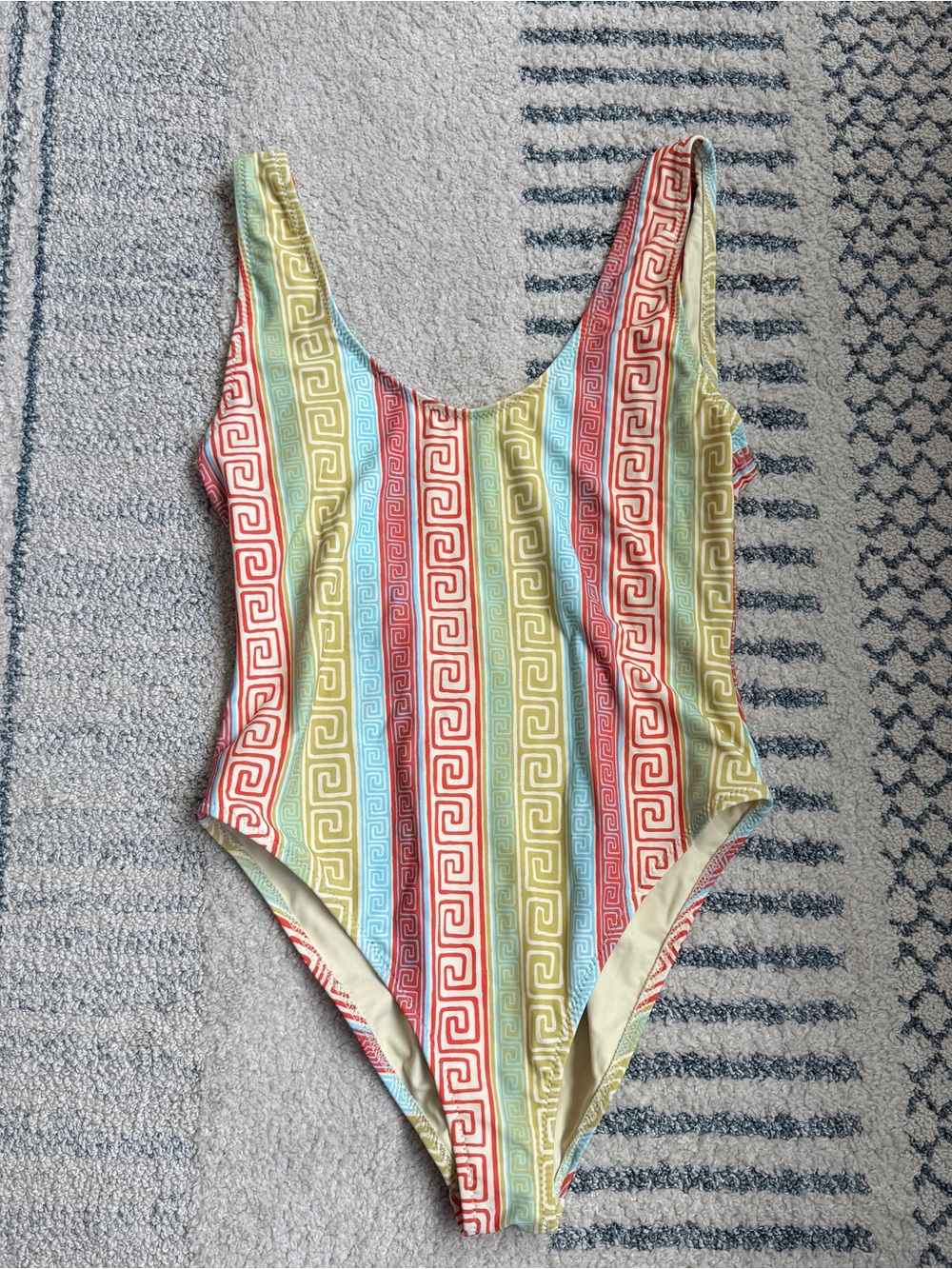 VRG Girl - Striped  Geometric One-Piece Swimsuit - Red, Blue, Yellow, Green